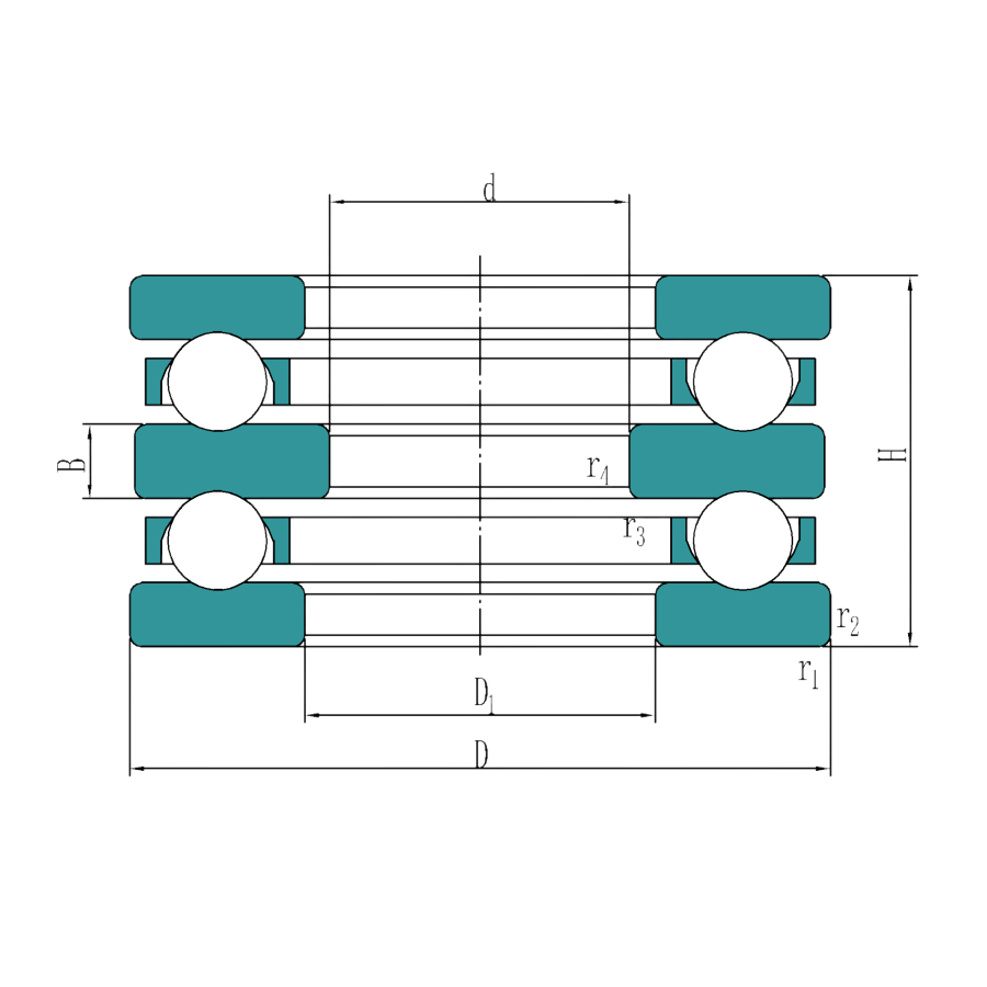 Double direction thrust ball bearings